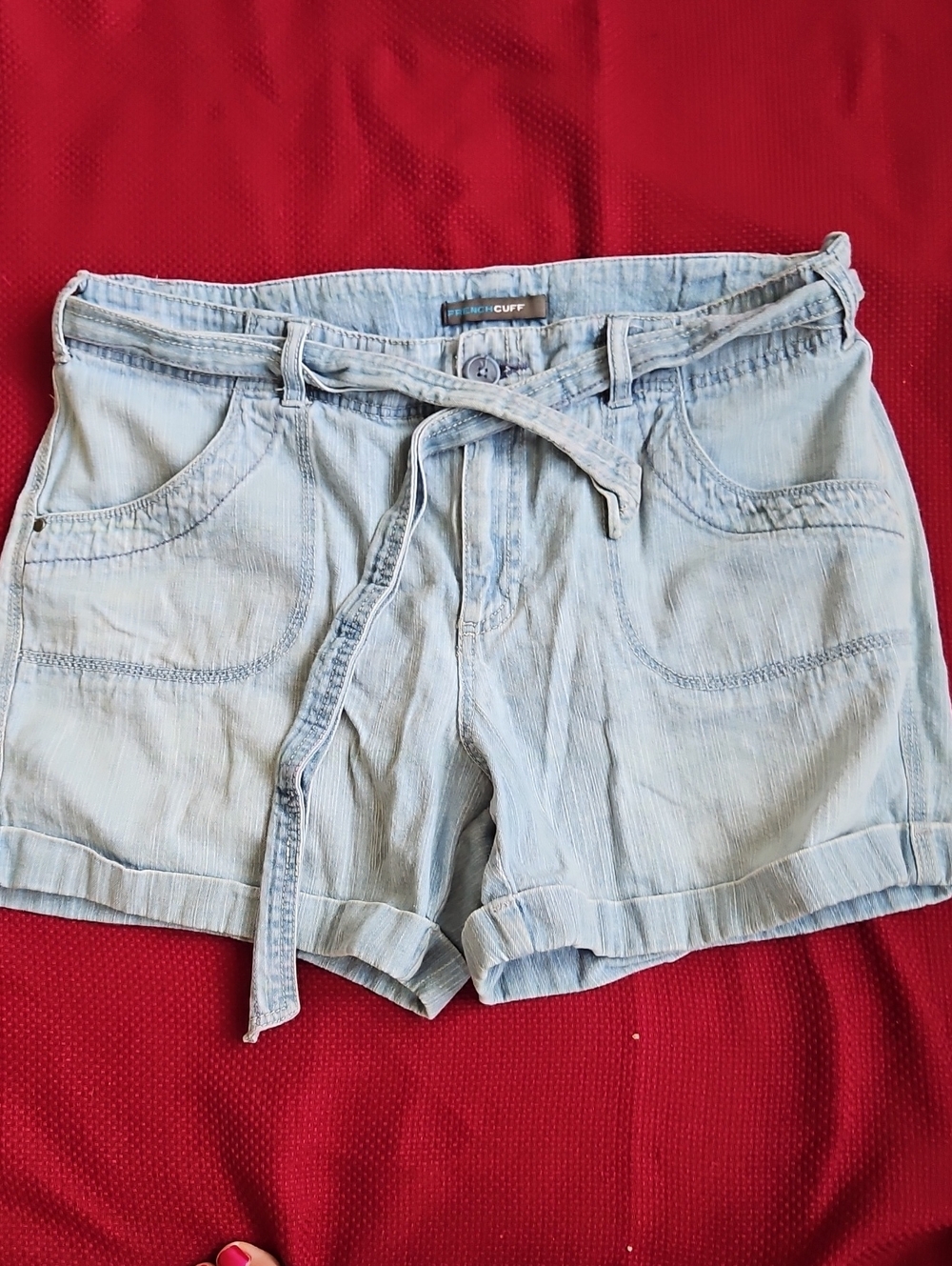 French Cuff Light Blue Denim Tie-Belt Shorts